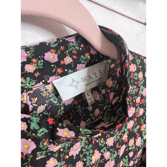 WAYF Anthropologie Long Sleeve Black Floral Top Size Large - Picture 6 of 7